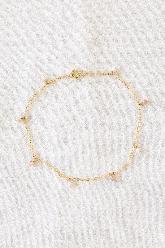 boho anklet for women-Pink Opal Drop Anklet