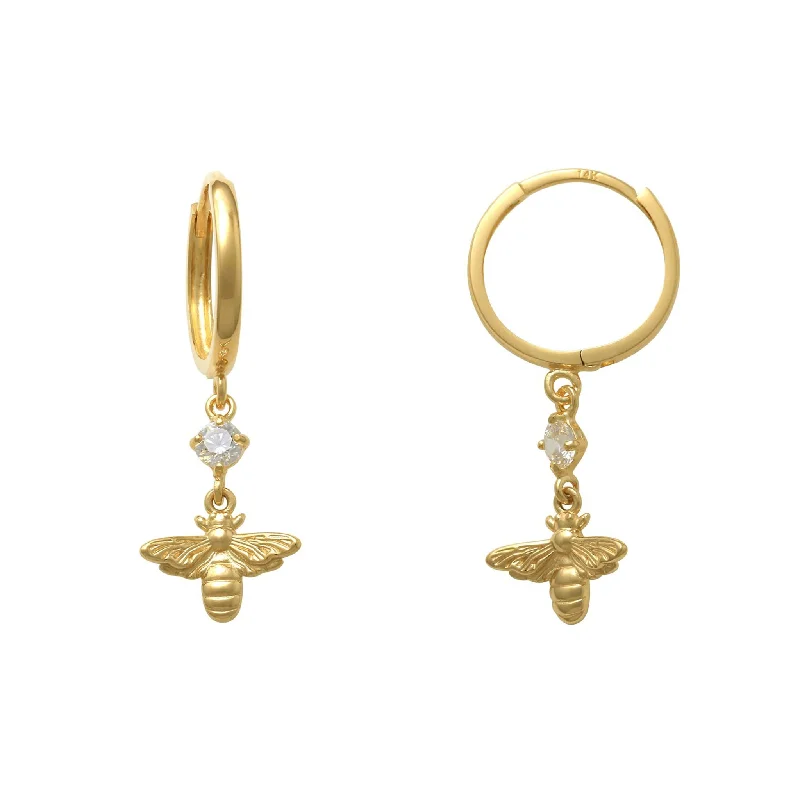 elegant stud earrings for women-Zirconia Bee Drop Earrings (14K)