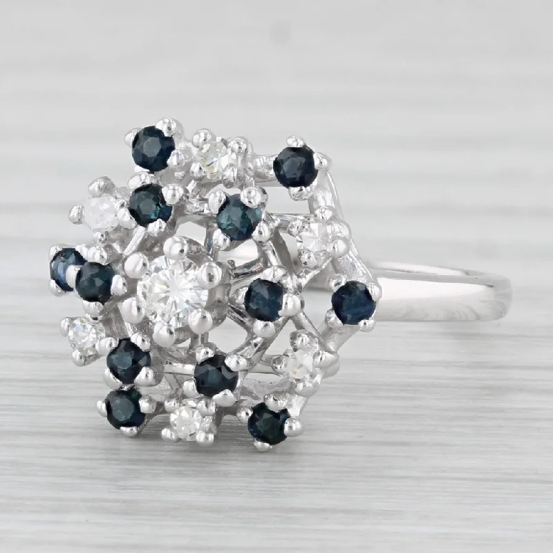 oval engagement rings for women-0.75ctw Diamond Blue Sapphire Cluster Ring 14k White Gold Size 6.75 Cocktail