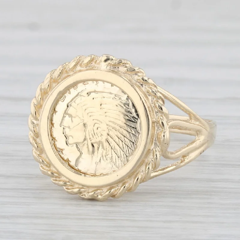 solitaire diamond engagement rings for women-Indian Head Coin Copy Signet Ring 14k Yellow Gold Size 6