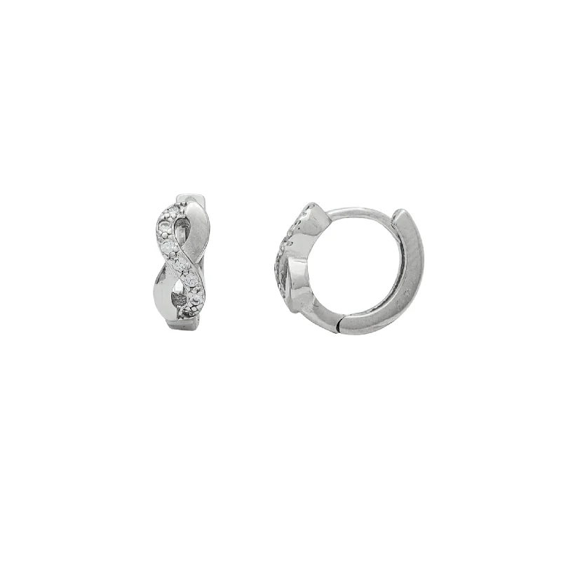 sterling silver earrings for women-Zirconia Infinity Huggie Earrings (Silver)