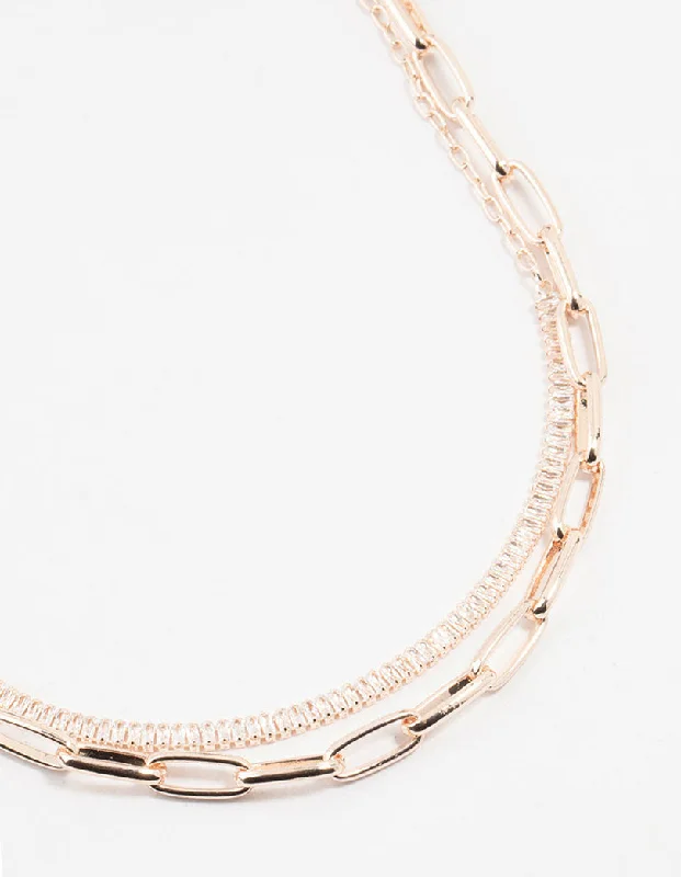 beautiful gold necklace for women-Rose Gold Diamante Medium Chain Short Necklace