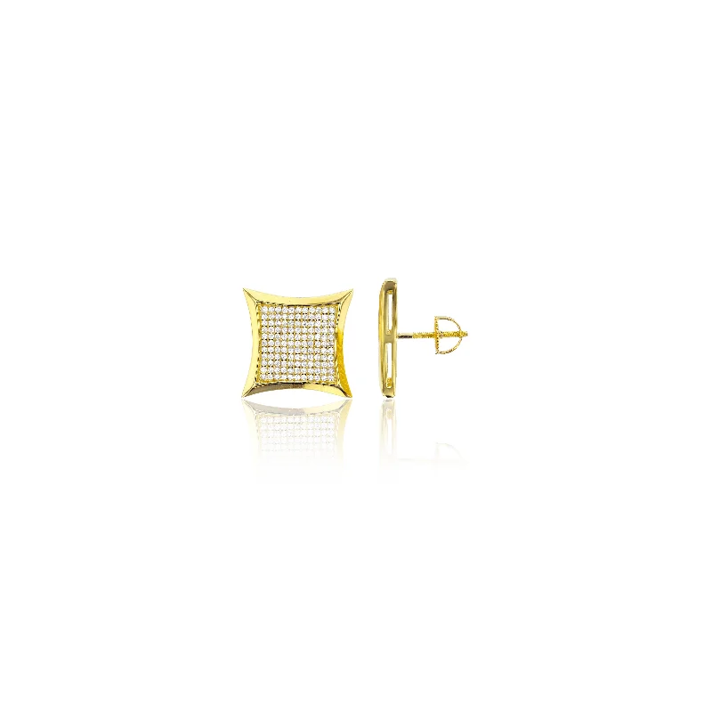 chic stud earrings for women-Yellow Micropave Square CZ Stud Earrings (Silver)