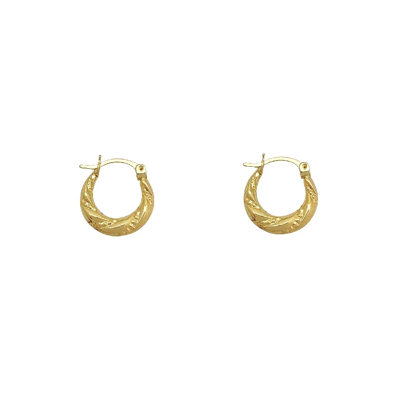 art deco earrings for women-Milgrain Textured Dainty Hoops Earrings (14K)