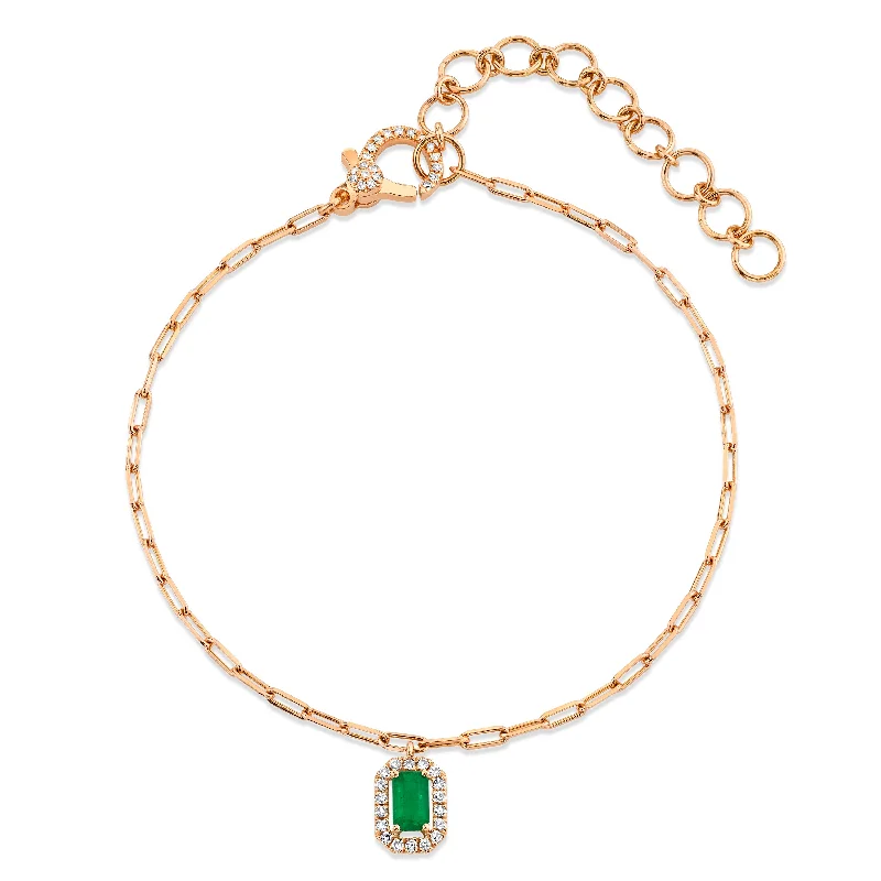 bridal anklet for women-MINI ME EMERALD & DIAMOND HALO DROP ANKLET