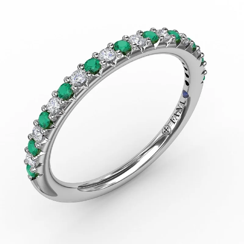 gemstone engagement rings for women-Delicate Emerald Shared Prong Anniversary Band