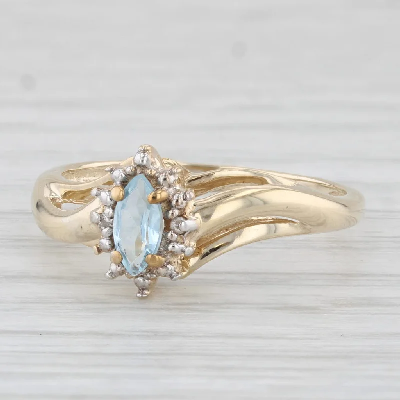 halo engagement rings for women-0.30ct Marquise Blue Topaz Diamond Halo Ring 10k Yellow Gold Size 8