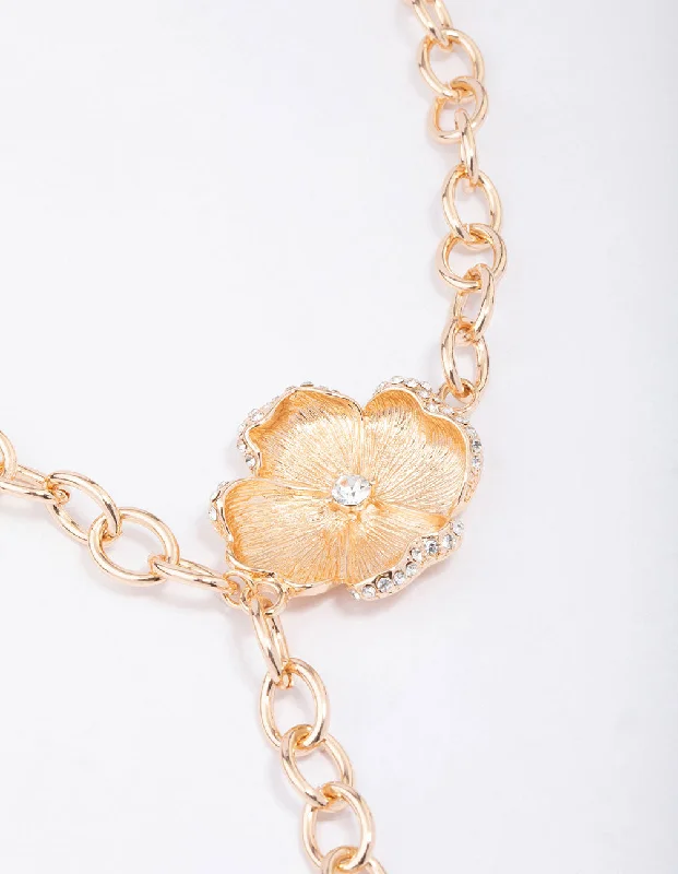 diamond pendant necklace for women-Gold Flower Diamante Cup Chain Necklace