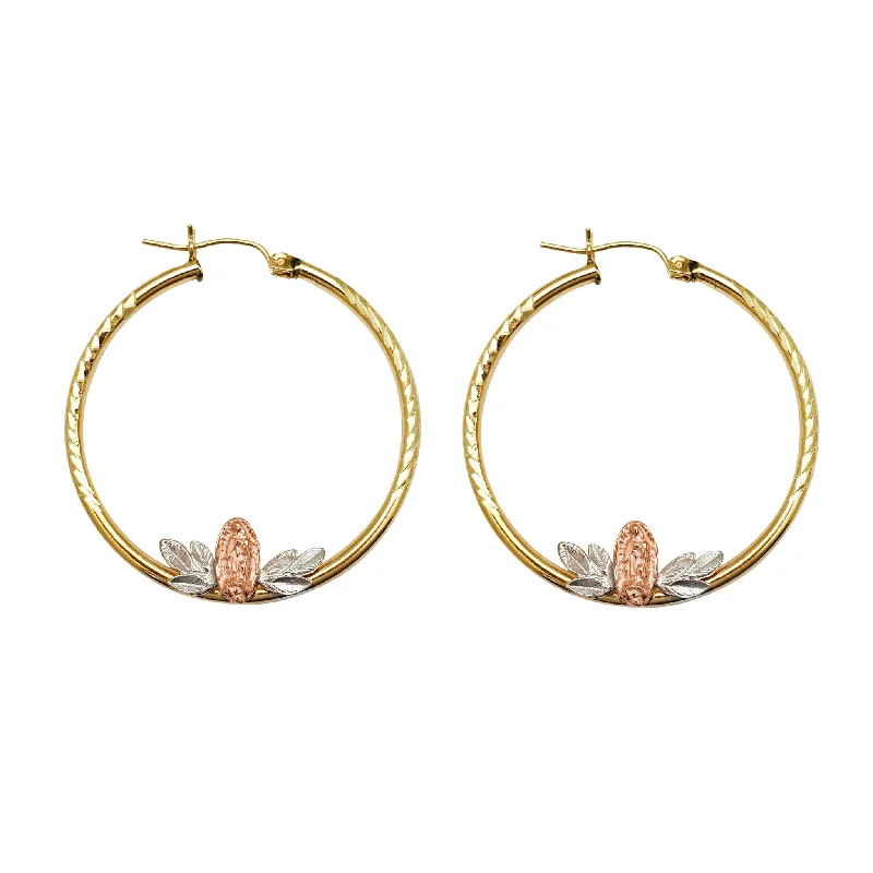 small earrings for women-Tri-Color Virgin Mary Hoop Earrings (14K)