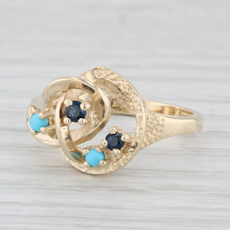 heart-shaped diamond engagement rings for women-Blue Sapphire Turquoise Ring 14k Yellow Gold Size 6 Orbit Knot