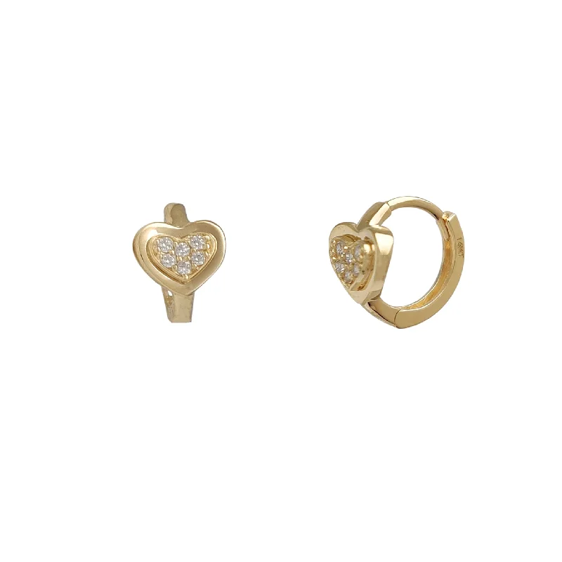 affordable earrings for women-Zirconia Heart Huggie Earrings (14K)