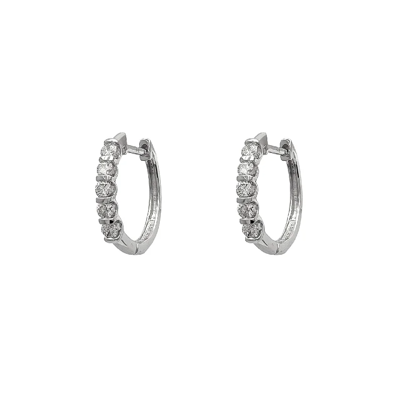 small earrings for women-Diamond White Gold Huggie Earrings (14K)