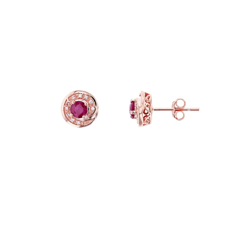 colorful earrings for women-Round Swirl CZ Stud Earrings (14K)