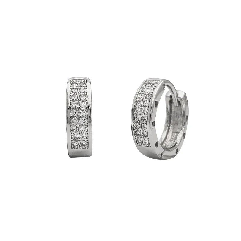 cute earrings for women-Zirconia Pave Huggie Earrings (Silver)