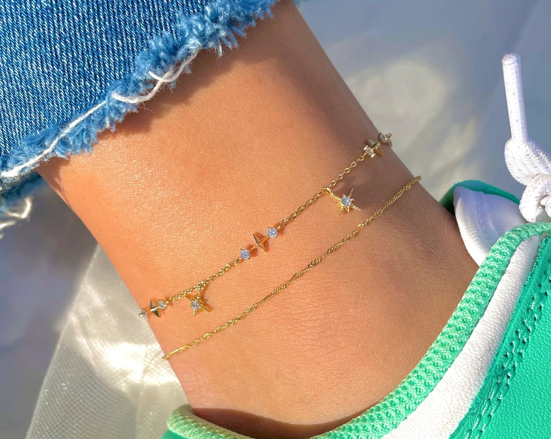 statement gold bracelet for women-Boldly Beautiful Stars Anklet