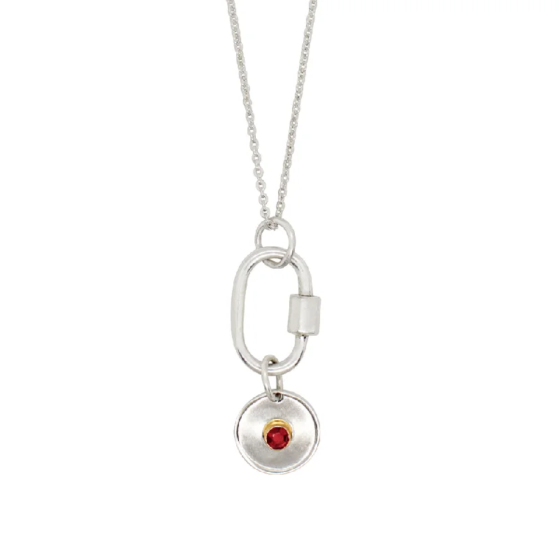 engraved necklace for women-July Birthstone Carabiner Necklace - Ruby