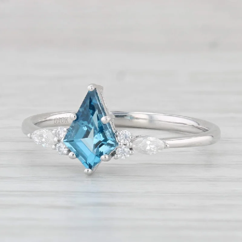 vintage style engagement rings for women-Blue Topaz Moissanite Ring 10k White Gold Size 10.25