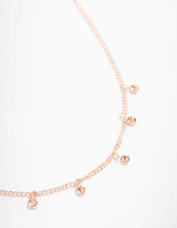 rose gold choker necklace for women-Rose Gold Alternate Diamante Necklace