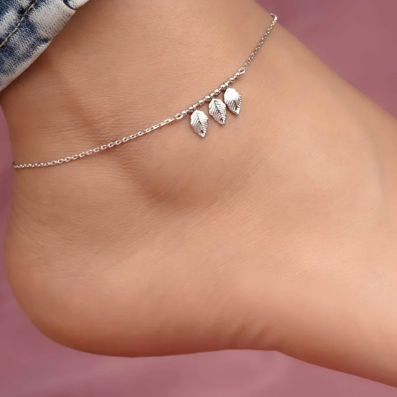 bracelet with initials for women-Silver Leafy Anklet For For Women