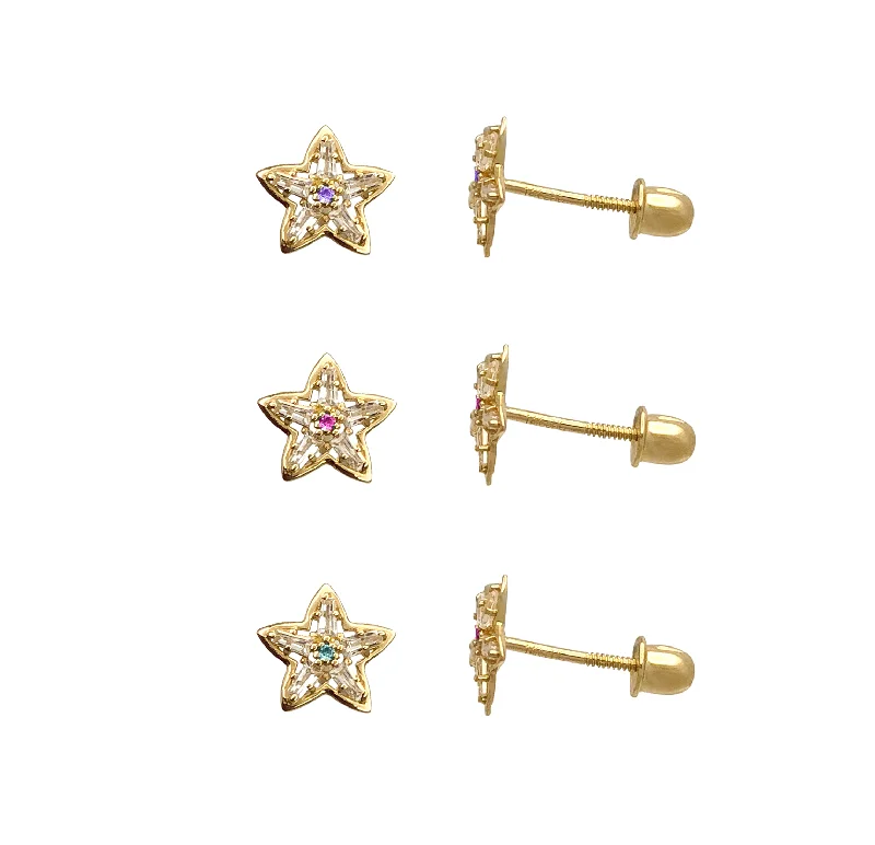 affordable earrings for women-Zirconia Starfish Stud Earring (14K)