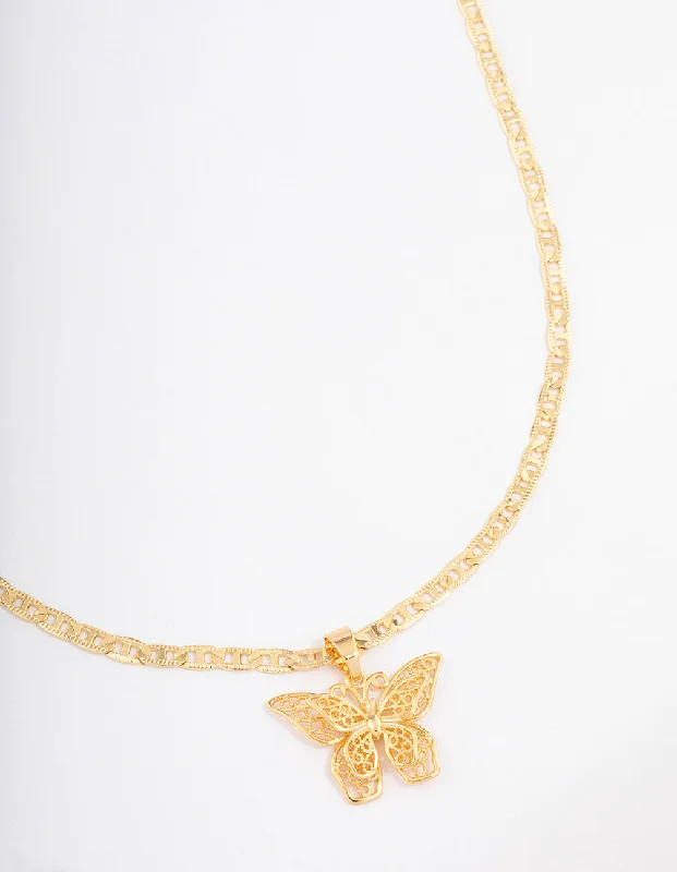 affordable necklace for women-Gold Plated Mariner Chain Butterfly Necklace