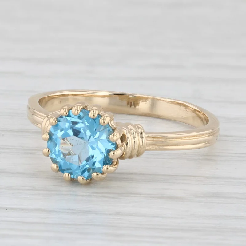 gold engagement rings for women-1.65ct Round Blue Topaz Solitaire Ring 14k Yellow Gold Size 7