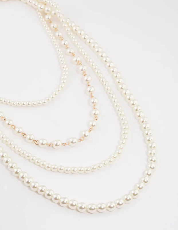 gold necklace for women-Gold Layered Mixed Pearl Necklace