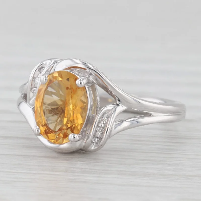 double halo engagement rings for women-1.70ct Oval Citrine Ring Sterling Silver Size 7 Diamond Accents