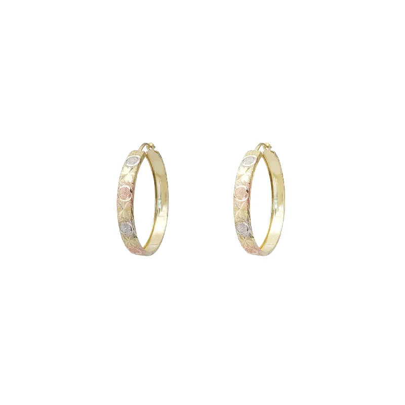 drop earrings for women-Sandblast & Diamond-Cut Tricolor Circle Partition Hoop Earrings (14K)