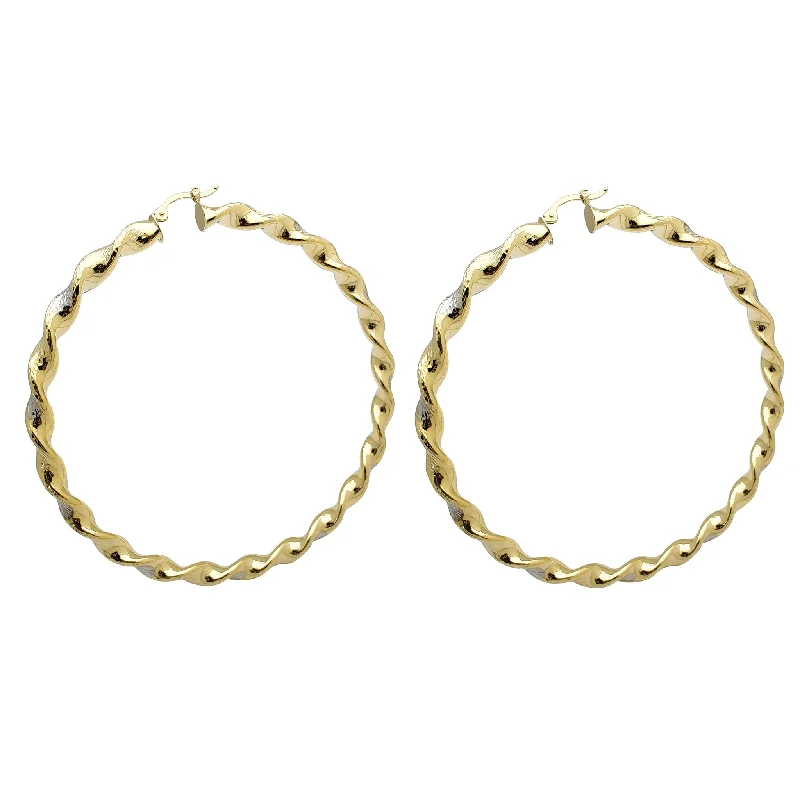 colorful hoop earrings for women-Two-Tone Twisted Hoop Earrings (14K)