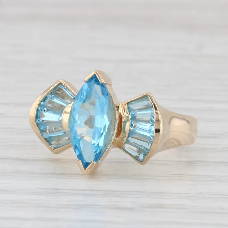 engagement rings with colored diamonds for women-2.50ctw Marquise Blue Topaz Ring 14k Yellow Gold Size 6.5