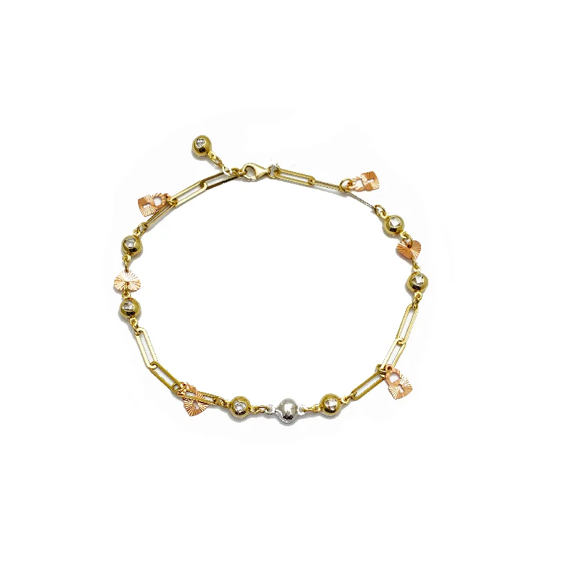 luxury gold bracelet for women-Zirconia Charms Paper Clip Link Anklet (14K)