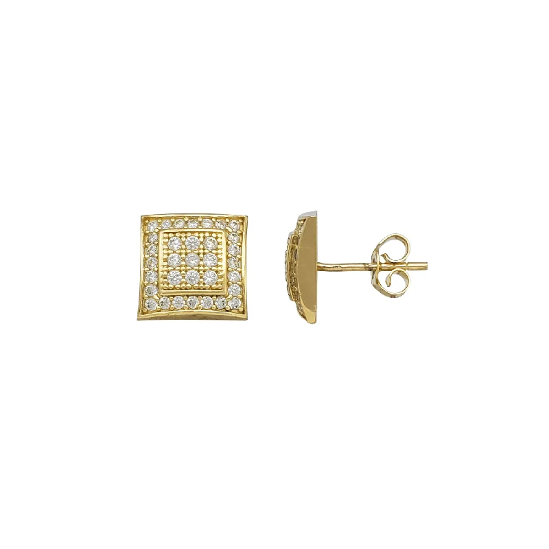 cuff earrings for women-Zirconia Square Stud Earrings (14K)