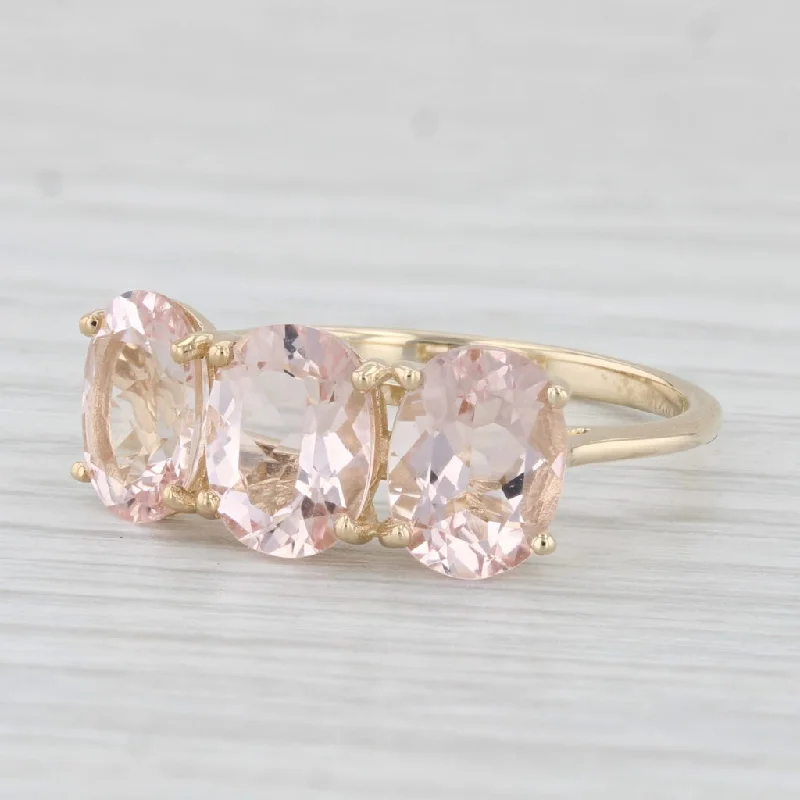 unique engagement rings for women-3.40ctw Pink Morganite 3-Stone Ring 14k Yellow Gold Size 7.25 Cocktail