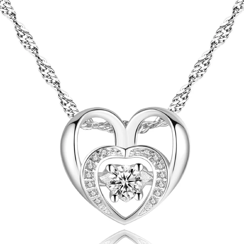 delicate chain necklace for women-Double Heart Necklace with Cubic Zirconia Necklace