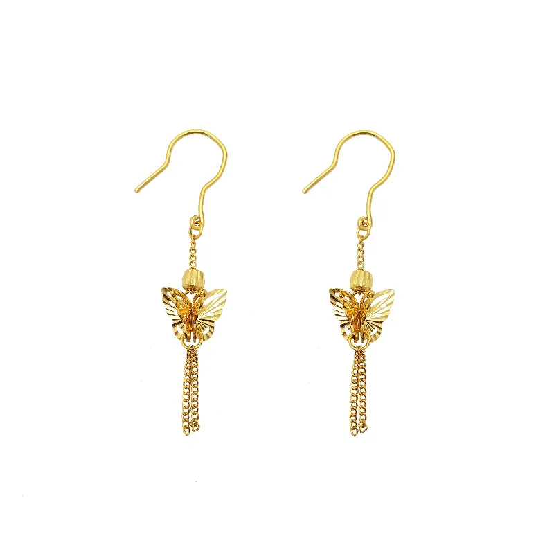 vintage stud earrings for women-Tassle Butterfly Dangling Earring (24K)