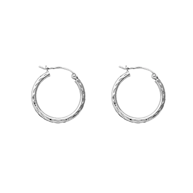 gold hoop earrings for women-Diamond-cuts Hoop Earrings (Silver)