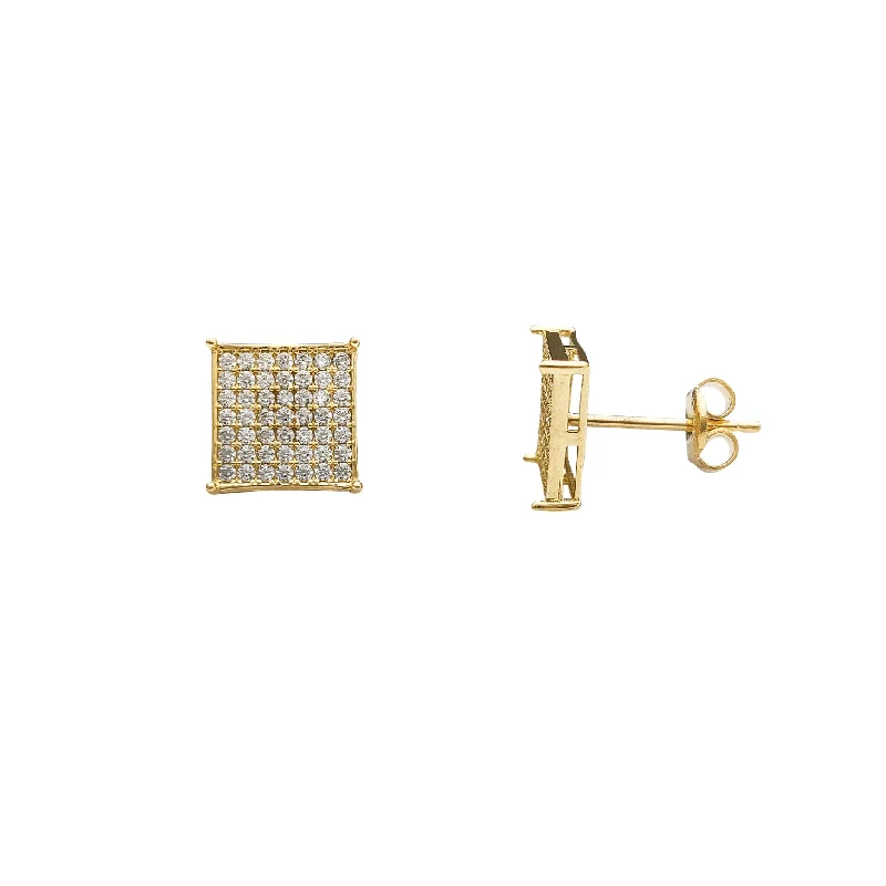 crystal earrings for women-Pave Stone-Setting Square Stud Earrings (14K)