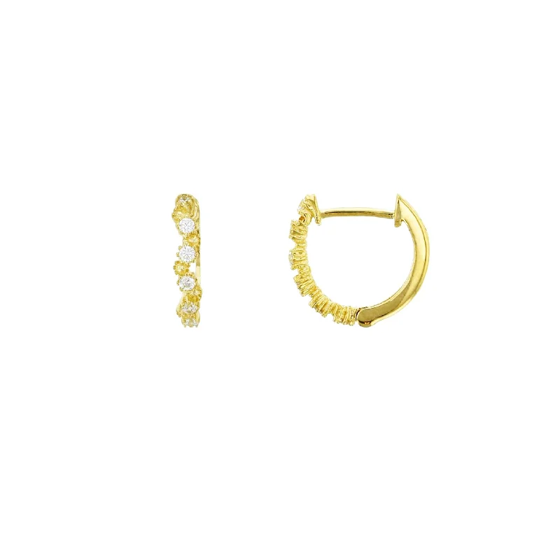 dainty earrings for women-Wavy CZ Huggie Earrings (14K)