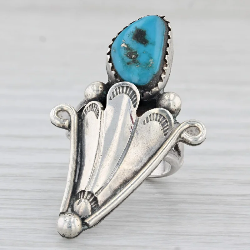 custom engagement rings with diamonds for women-Vintage Native American Turquoise Statement Ring Sterling Silver Size 5.25