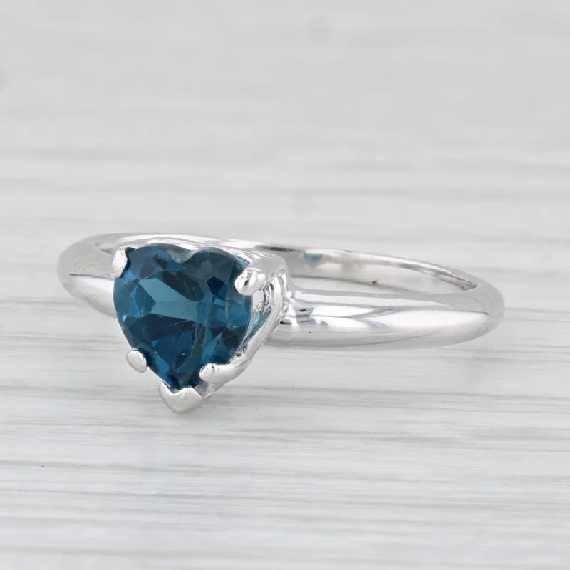 gemstone engagement rings for women-1.10ct London Blue Topaz Heart Solitaire Ring 14k White Gold Size 6