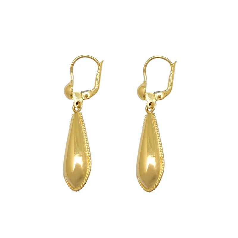 dangle earrings for women-Milgrain Teardrop Hanging Earrings (14K)