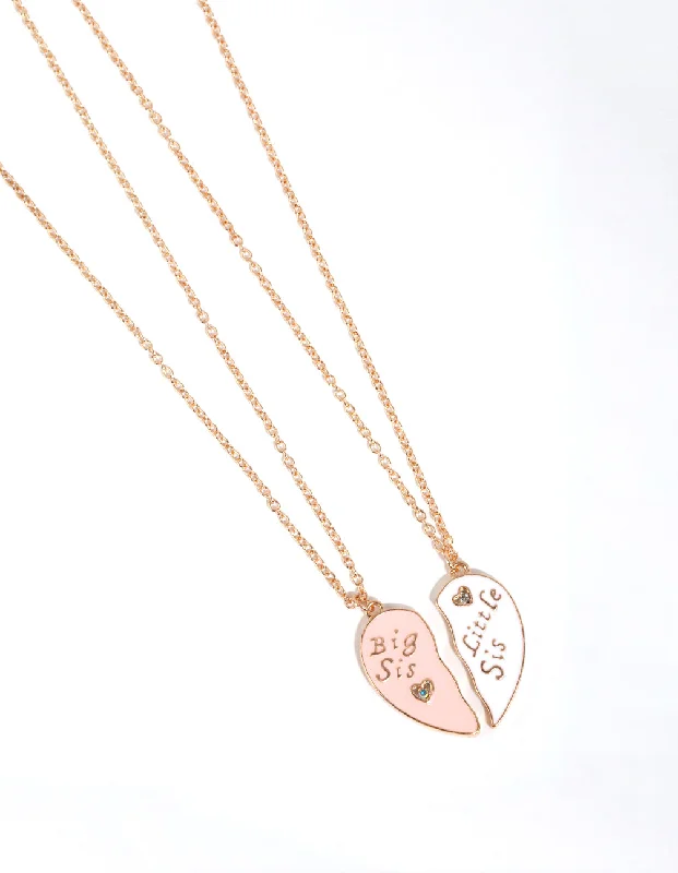 layered necklace for women-Kids Gold Sisters Heart Necklace Pack