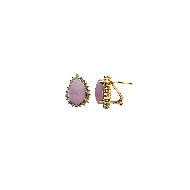 sterling silver chandelier earrings for women-Yellow Gold Purple Jade & Diamond Earrings (14K)