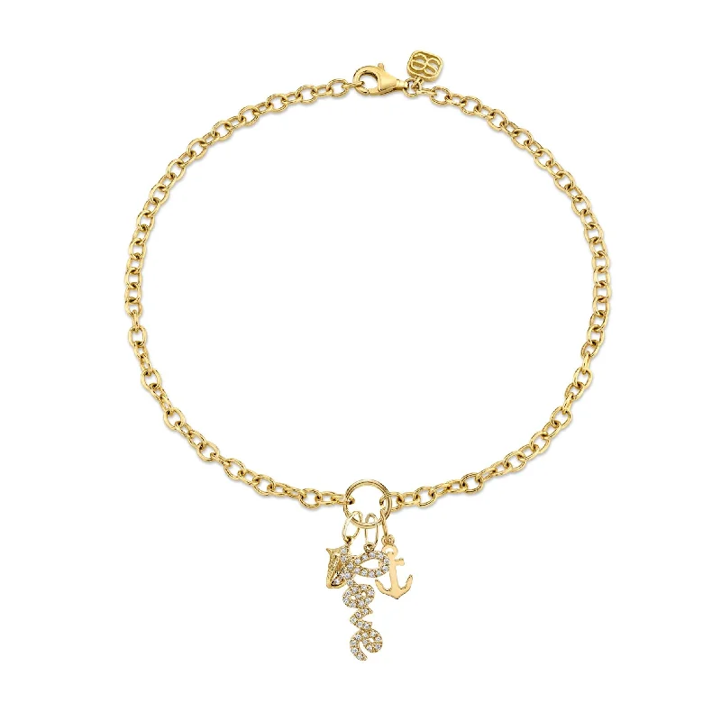 anklet with pearls for women-Gold & Diamond Sea Life Anklet