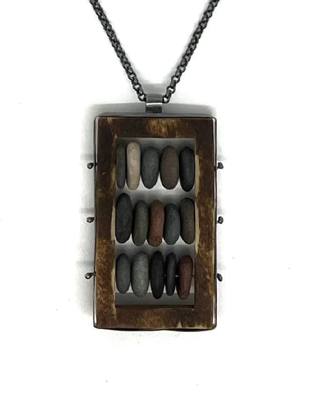 fashion necklace for women-Wood Abacus Frame Necklace