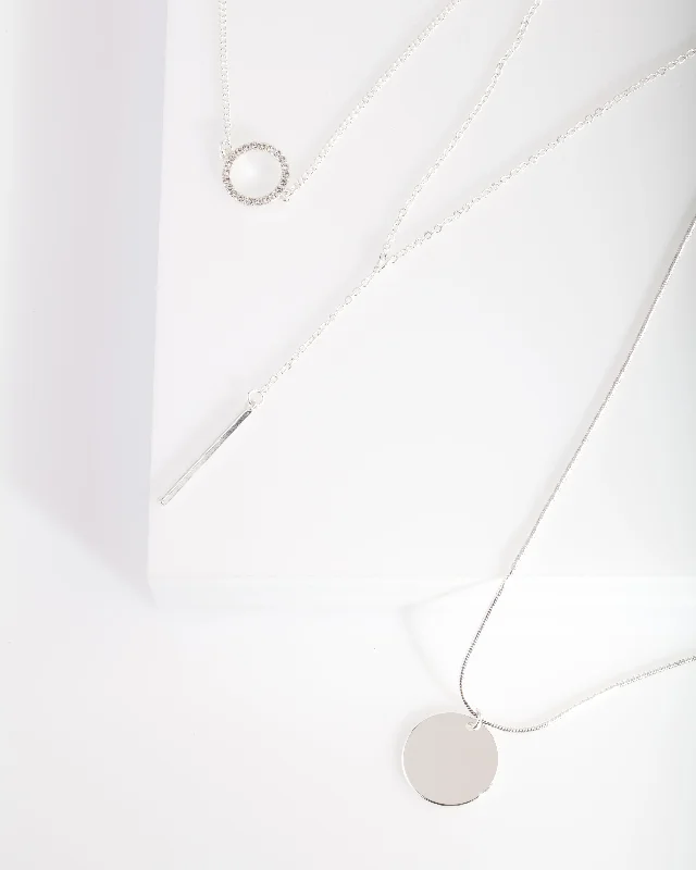 minimalist silver necklace for women-Silver Circle Choker Pack