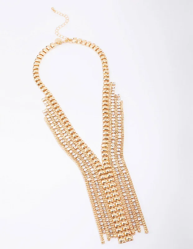 round necklace for women-Gold Diamante Statement Necklace