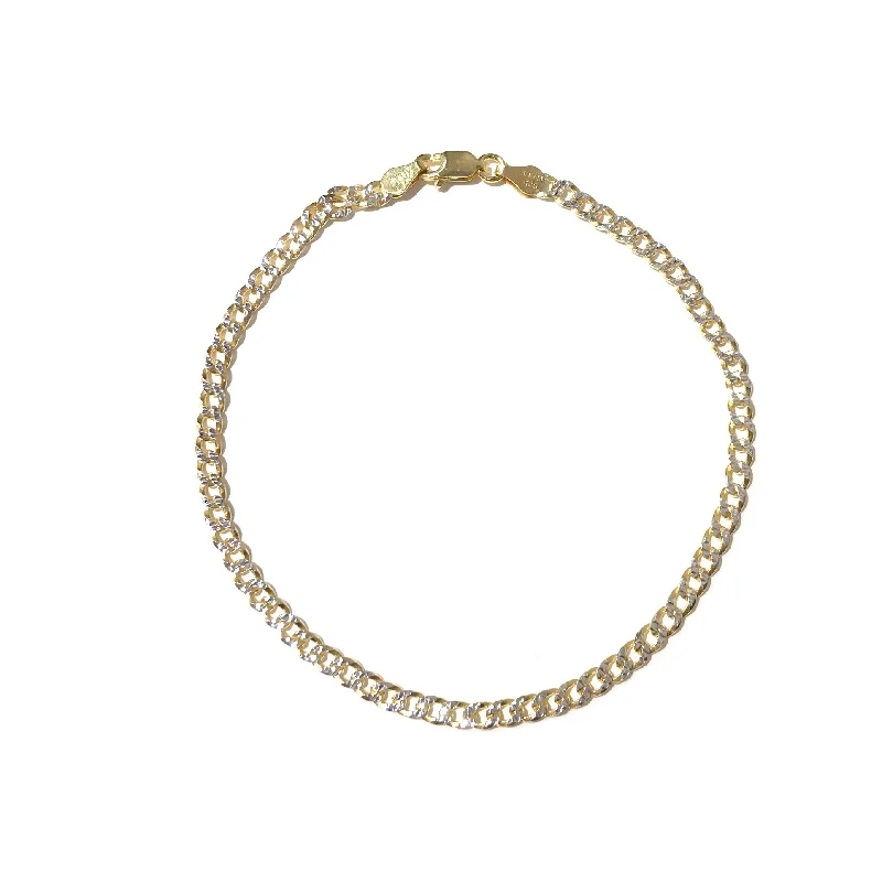 gold anklet for women-Sterling Silver Cuban Two Tone 3mm  9” Anklet