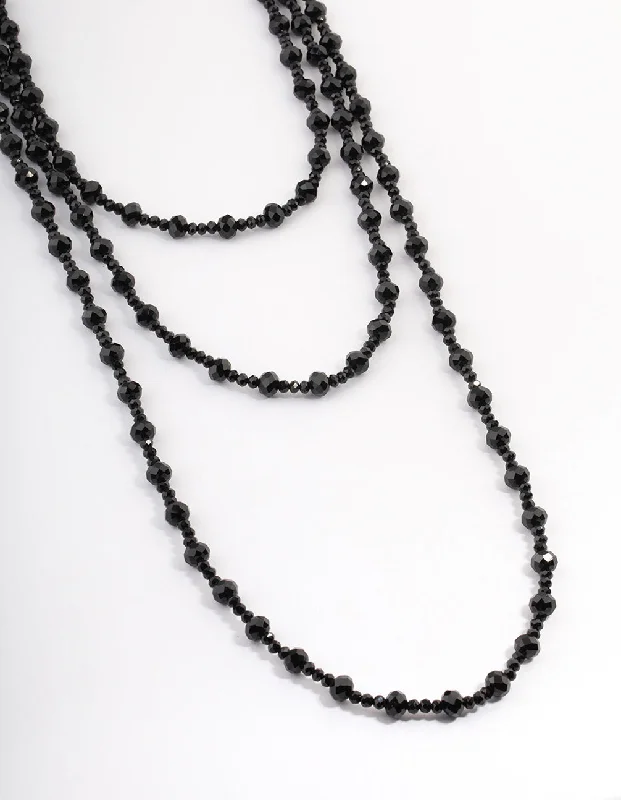 initial necklace for women-Coated Black Layered Bead & Facet Necklace